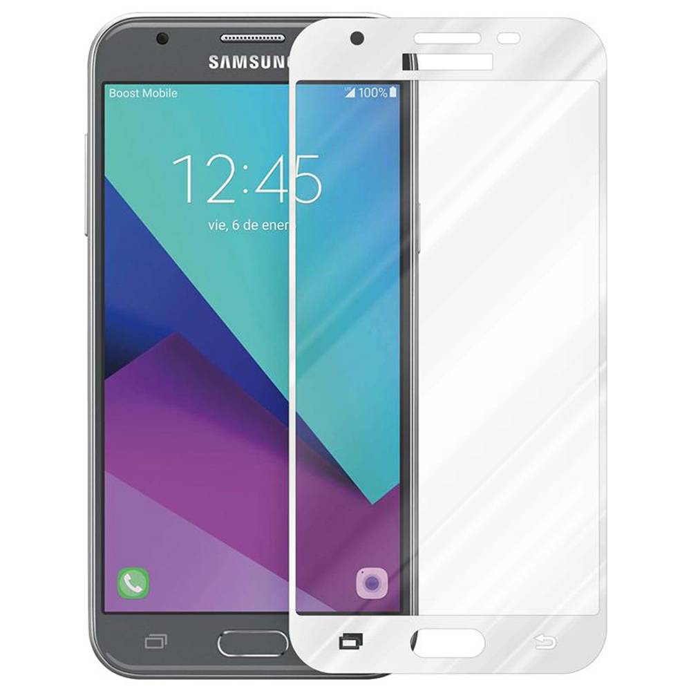 Cadorabo Vollbild Folie für Samsung Galaxy J3 2017 in TRANSPARENT mit WEIß - Gehärtetes Display-Schutzglas (RETAIL PACKAGING)