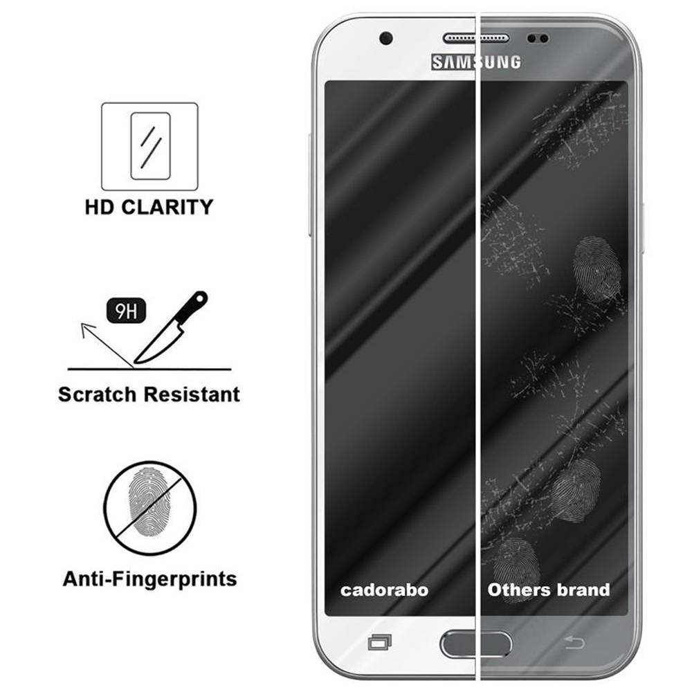 Cadorabo Vollbild Folie für Samsung Galaxy J3 2017 in TRANSPARENT mit WEIß - Gehärtetes Display-Schutzglas (RETAIL PACKAGING)