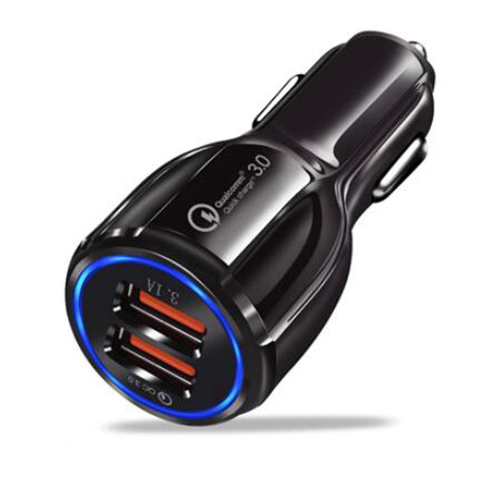 Cadorabo KFZ Ladegerät in GLANZ SCHWARZ - 2-Port Dual USB Ladeadapter 3.0 Quick Charge mit 2 Anschlüssen