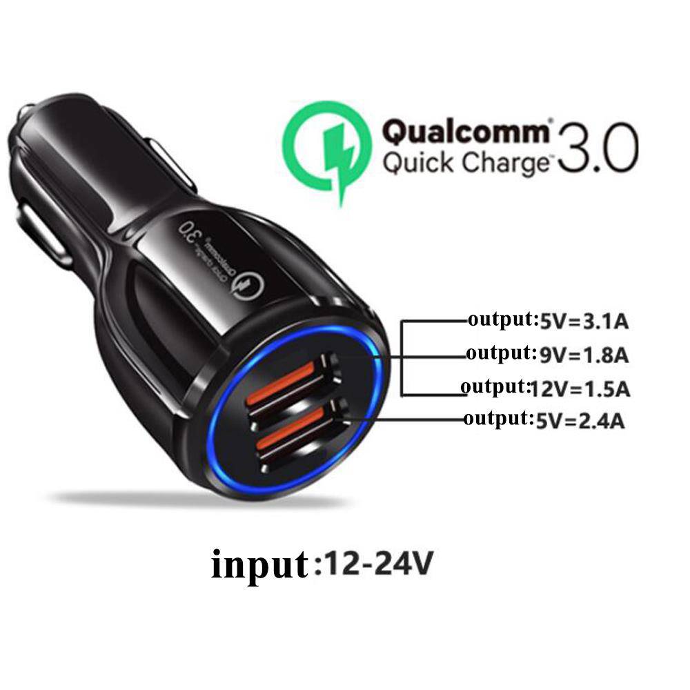 Cadorabo KFZ Ladegerät in GLANZ SCHWARZ - 2-Port Dual USB Ladeadapter 3.0 Quick Charge mit 2 Anschlüssen