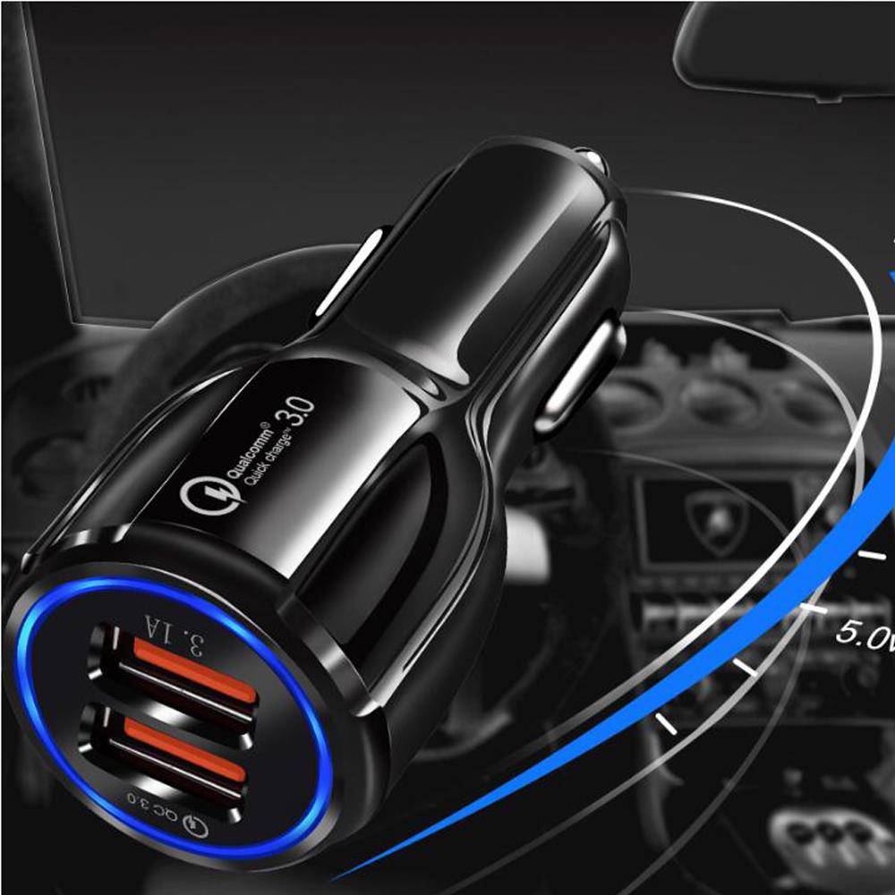 Cadorabo KFZ Ladegerät in GLANZ SCHWARZ - 2-Port Dual USB Ladeadapter 3.0 Quick Charge mit 2 Anschlüssen