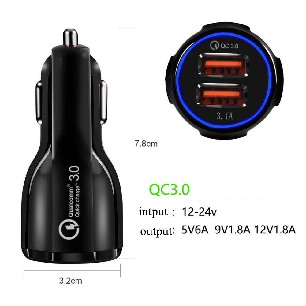 Cadorabo KFZ Ladegerät in GLANZ SCHWARZ - 2-Port Dual USB Ladeadapter 3.0 Quick Charge mit 2 Anschlüssen
