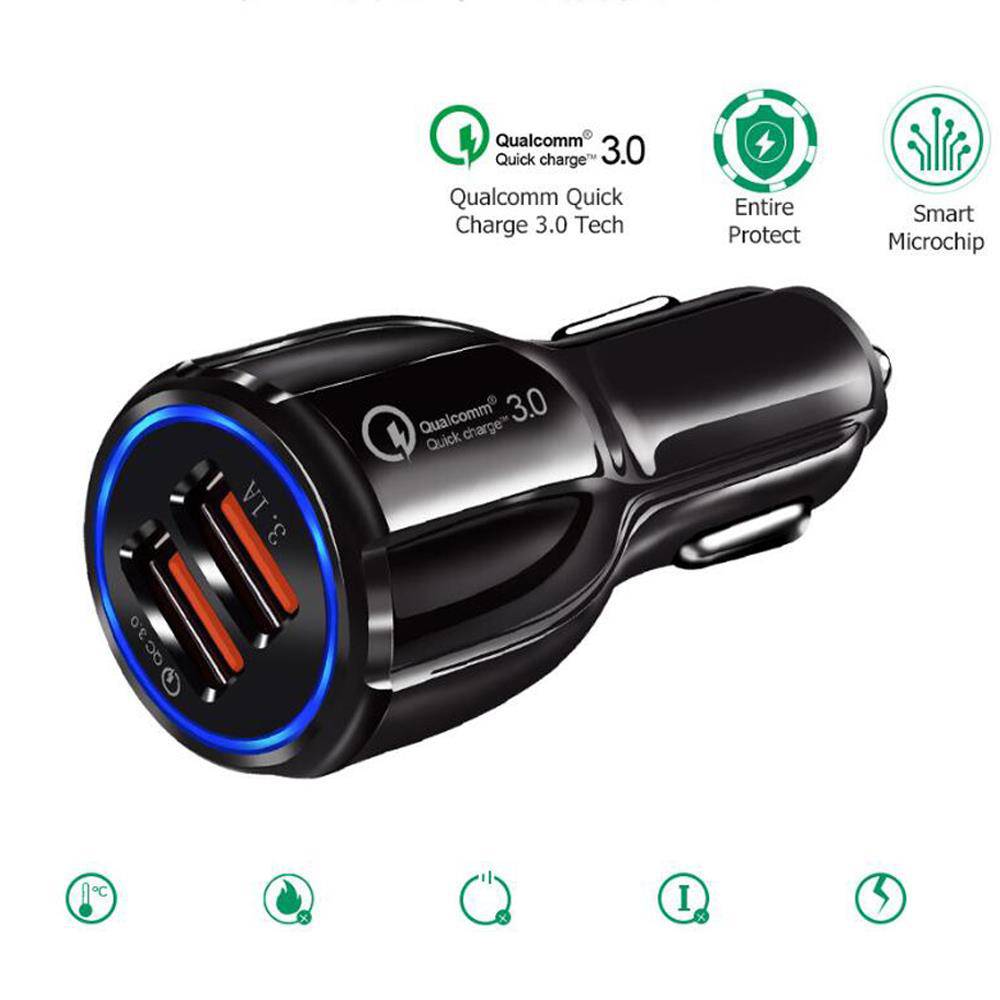 Cadorabo KFZ Ladegerät in GLANZ SCHWARZ - 2-Port Dual USB Ladeadapter 3.0 Quick Charge mit 2 Anschlüssen