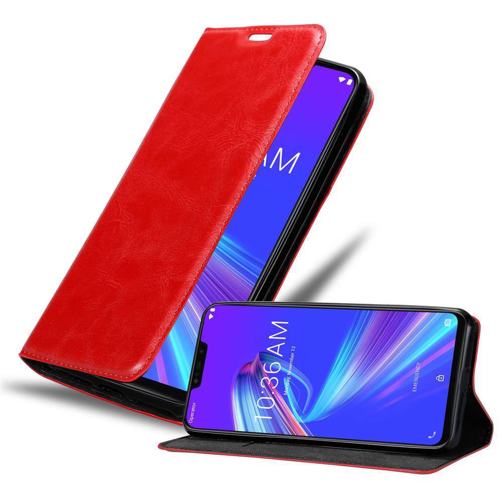 Cadorabo Hülle für Asus ZenFone MAX M2 Schutz Hülle in Rot Handyhülle Etui Case Cover Magnetverschluss