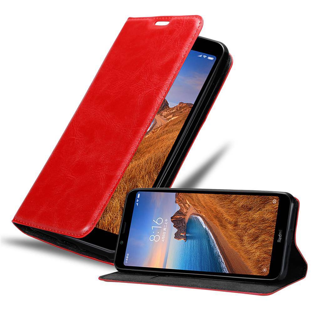 Cadorabo Hülle für Xiaomi RedMi 7A Schutz Hülle in Rot Handyhülle Etui Case Cover Magnetverschluss