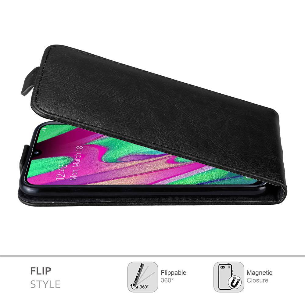 Cadorabo Hülle für Samsung Galaxy A40 Schutz Hülle in Schwarz Flip Etui Handyhülle Case Cover