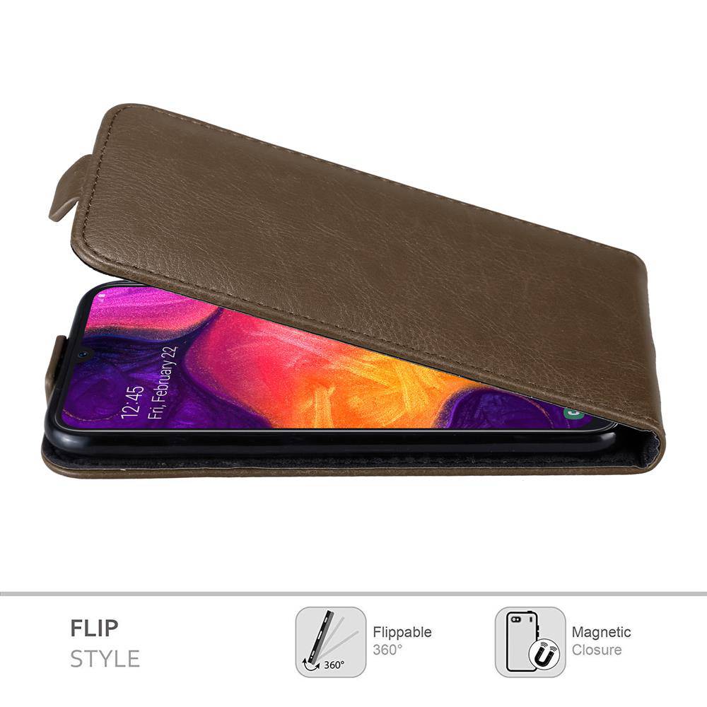 Cadorabo Hülle für Samsung Galaxy A50 4G / A50s / A30s Schutz Hülle in Braun Flip Etui Handyhülle Case Cover