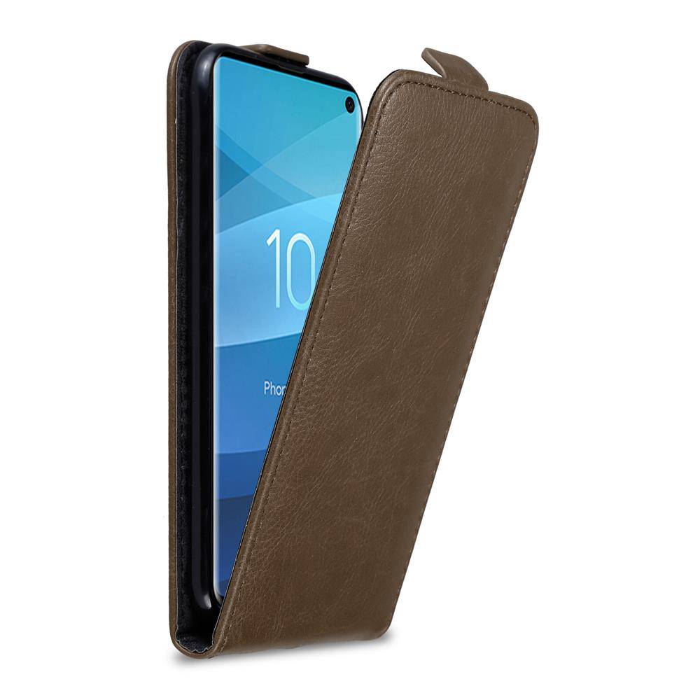 Cadorabo Hülle für Samsung Galaxy S10 4G Schutz Hülle in Braun Flip Etui Handyhülle Case Cover