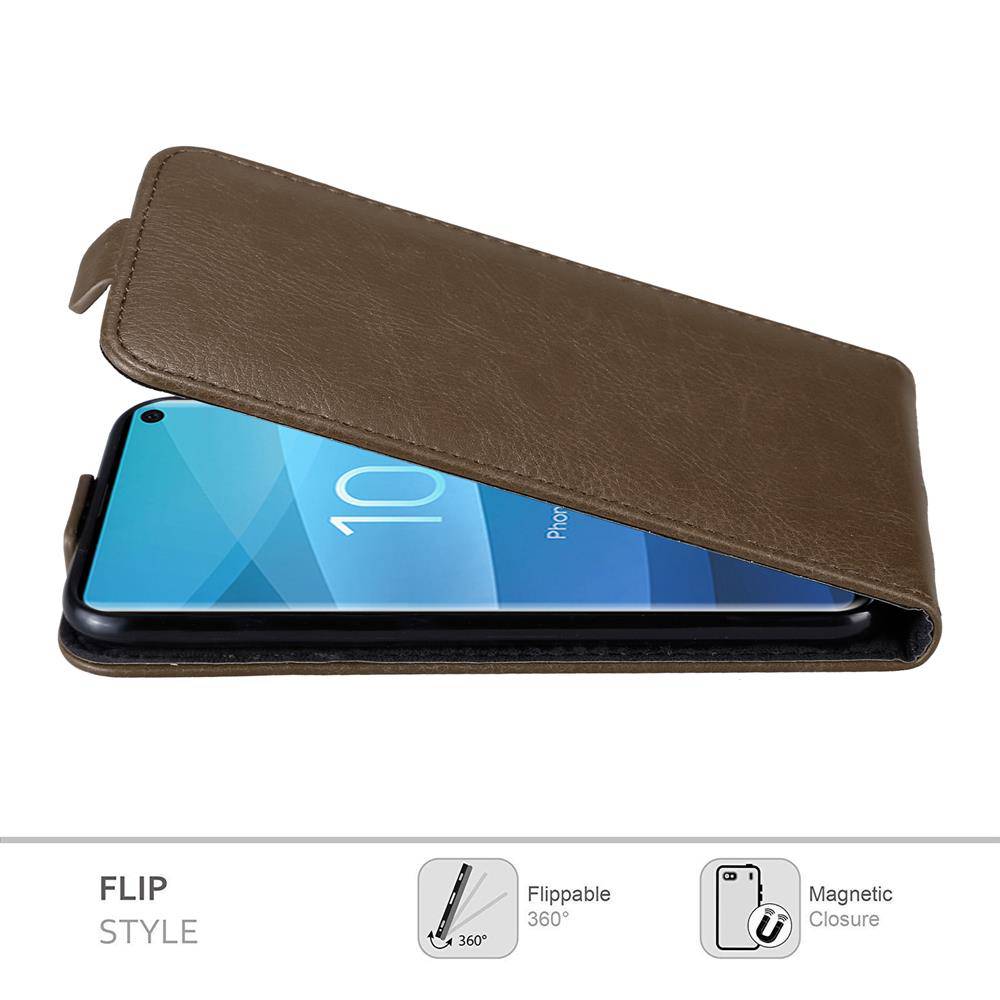 Cadorabo Hülle für Samsung Galaxy S10 4G Schutz Hülle in Braun Flip Etui Handyhülle Case Cover