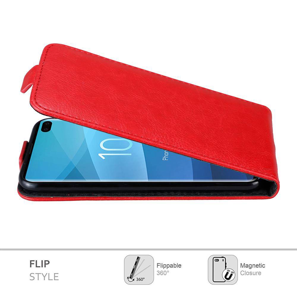 Cadorabo Hülle für Samsung Galaxy S10 PLUS Schutz Hülle in Rot Flip Etui Handyhülle Case Cover