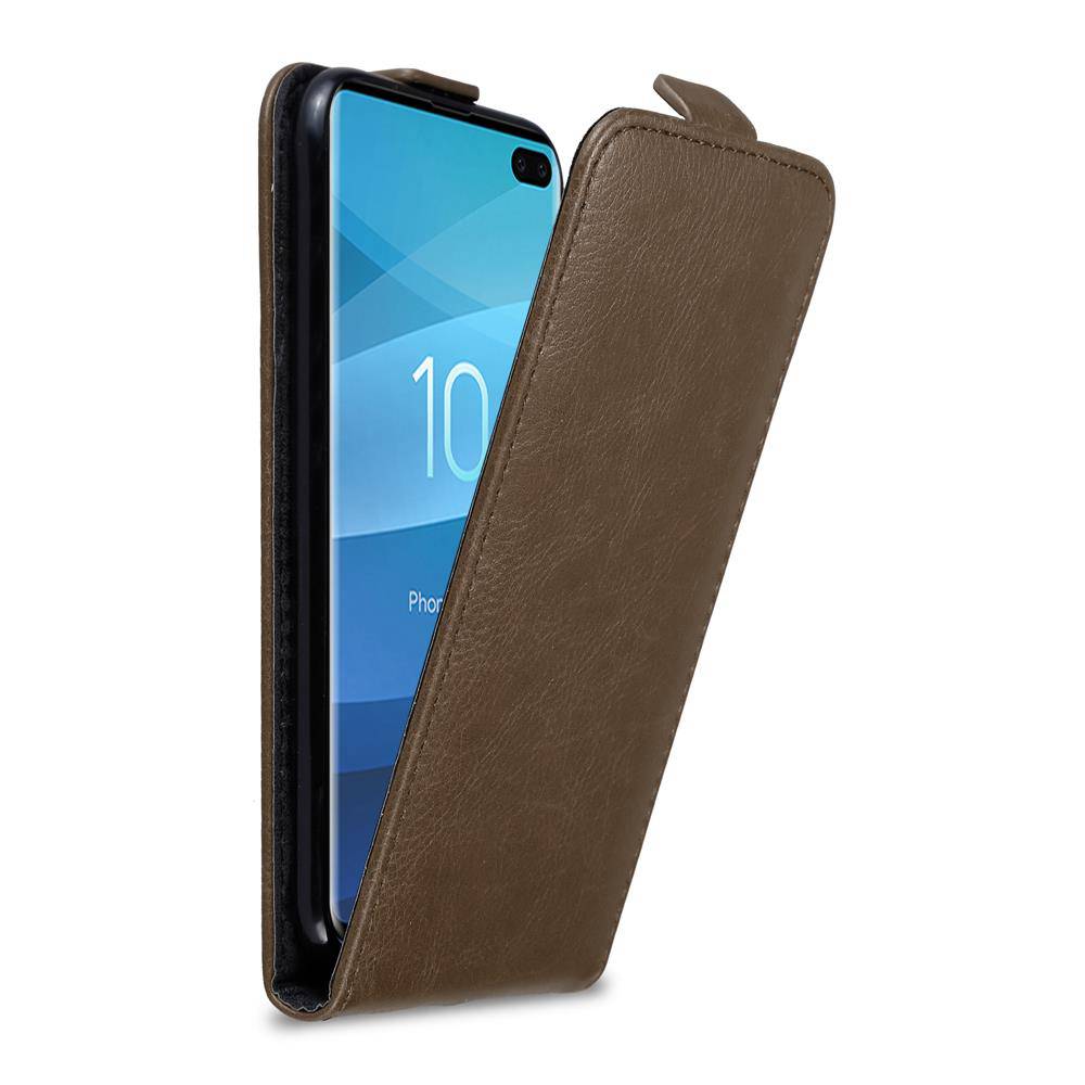 Cadorabo Hülle für Samsung Galaxy S10 PLUS Schutz Hülle in Braun Flip Etui Handyhülle Case Cover