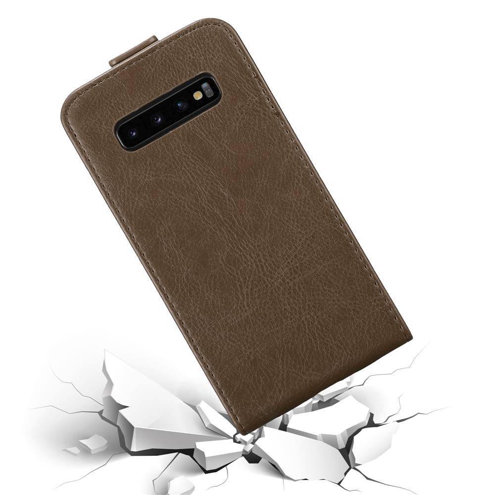 Cadorabo Hülle für Samsung Galaxy S10 PLUS Schutz Hülle in Braun Flip Etui Handyhülle Case Cover