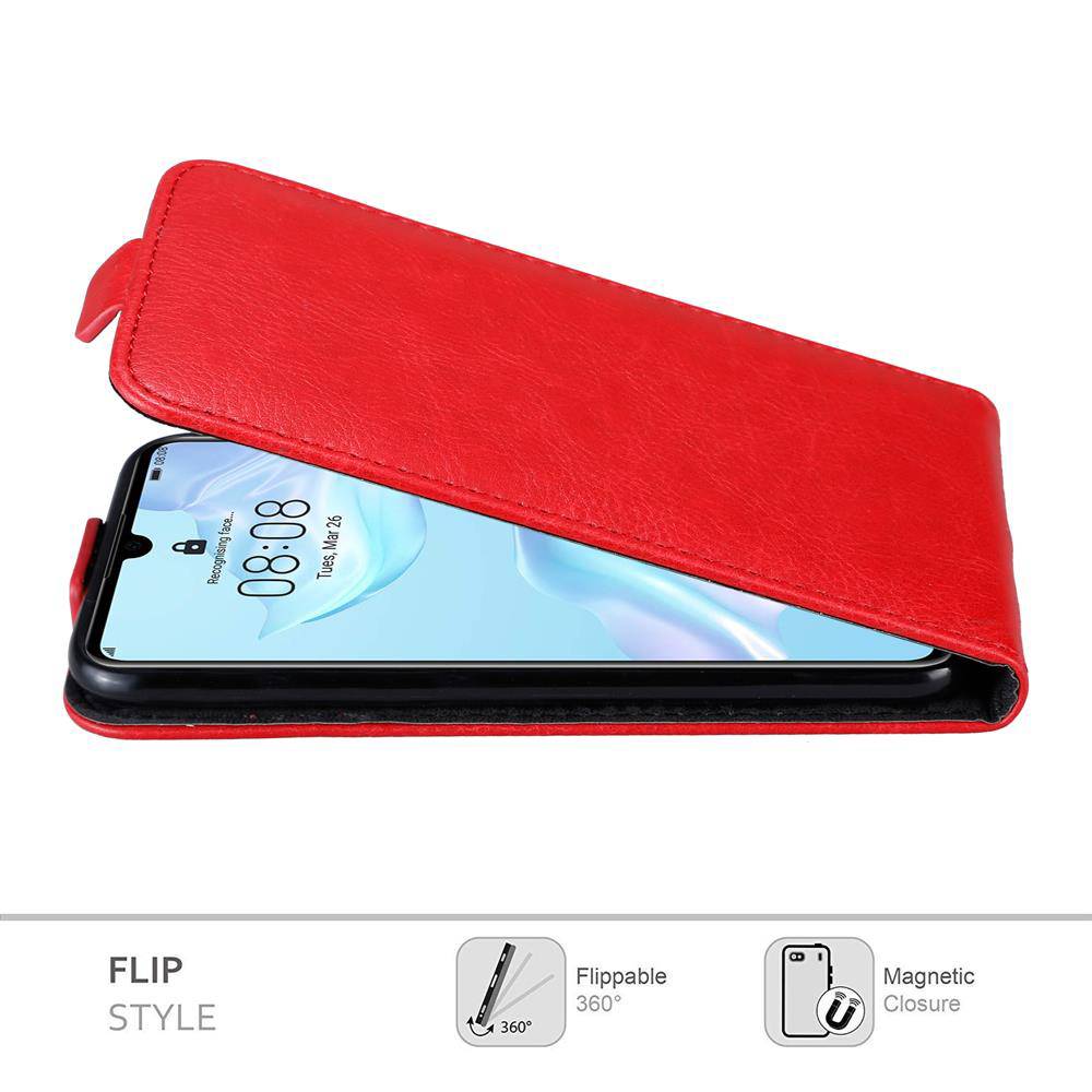 Cadorabo Hülle für Huawei P30 Schutz Hülle in Rot Flip Etui Handyhülle Case Cover