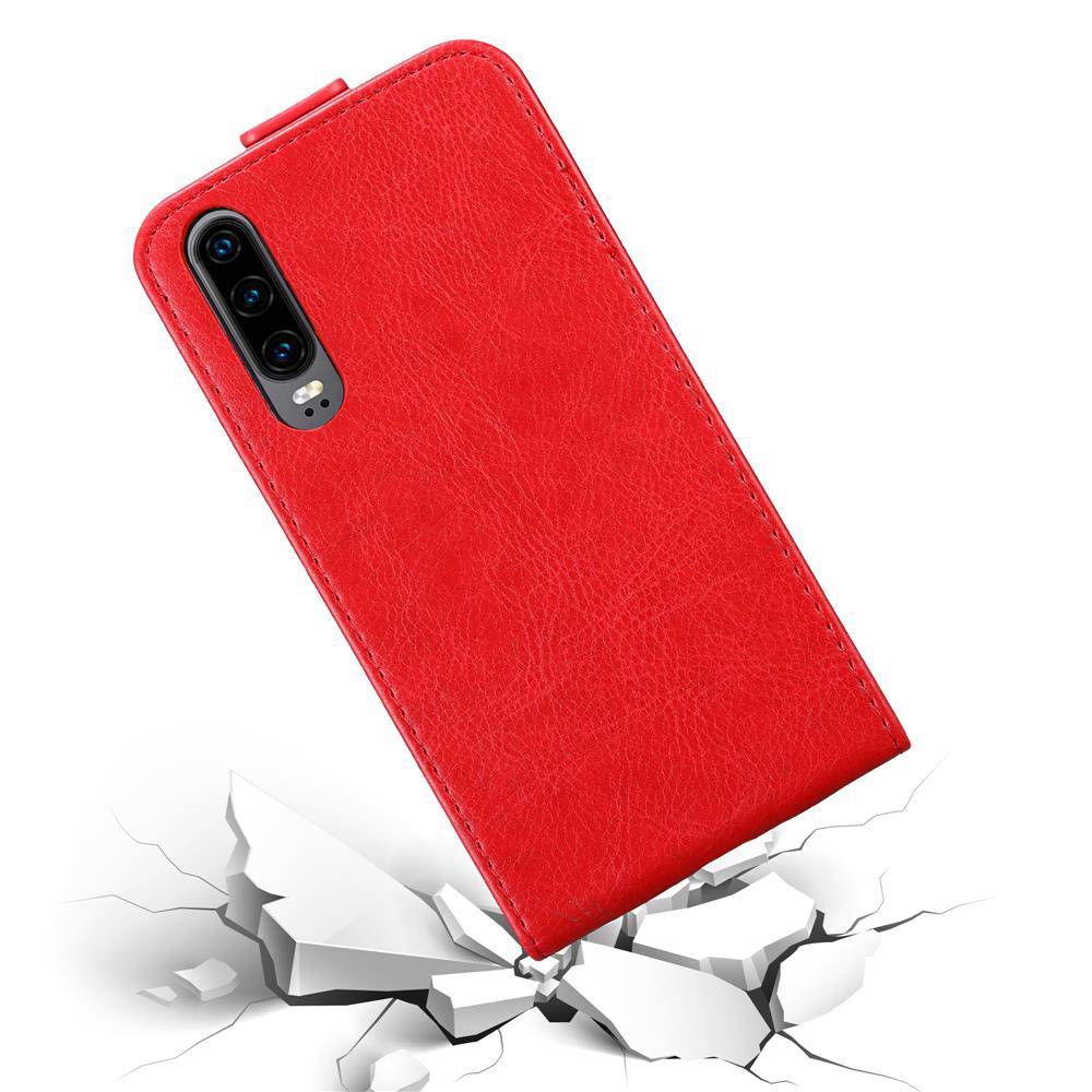 Cadorabo Hülle für Huawei P30 Schutz Hülle in Rot Flip Etui Handyhülle Case Cover