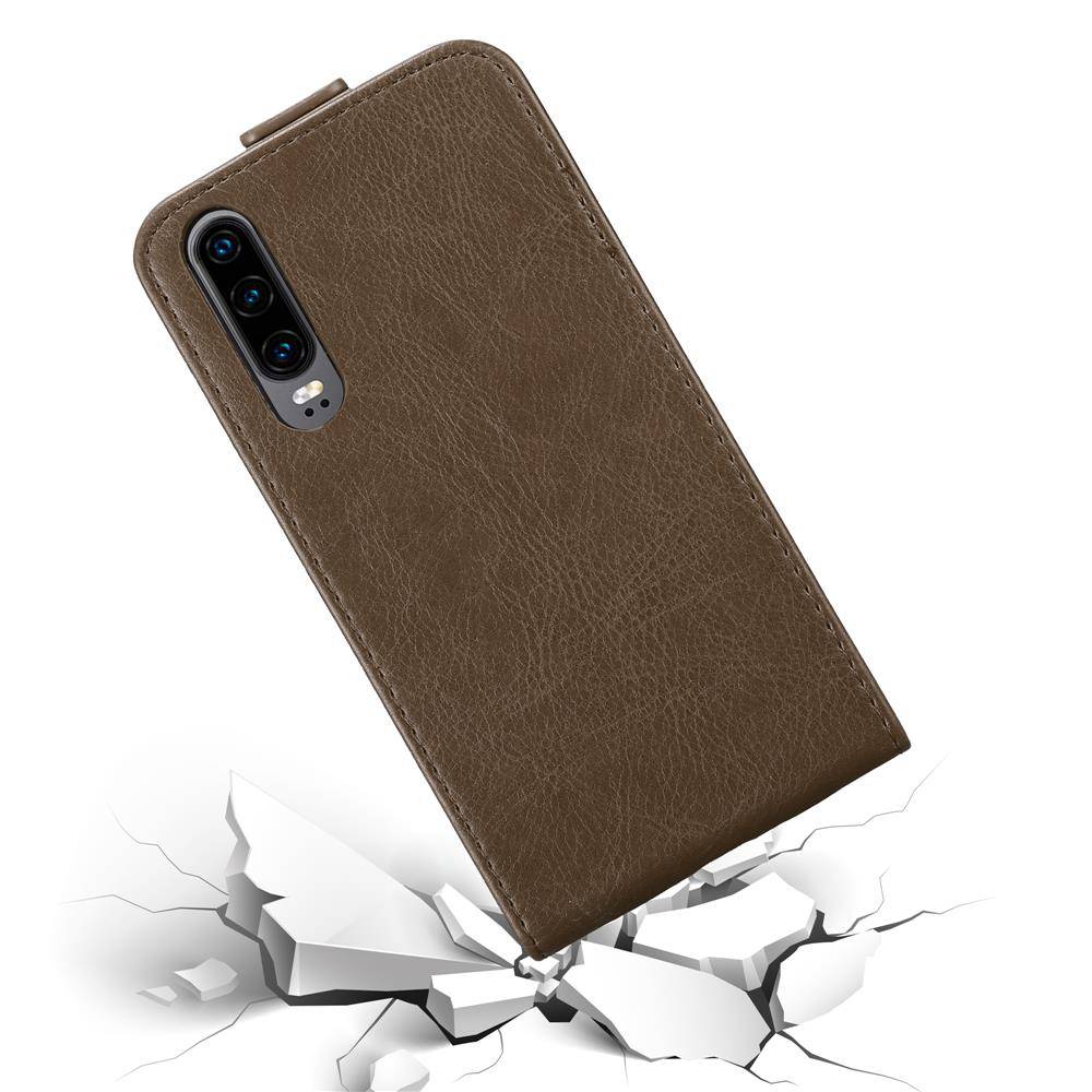 Cadorabo Hülle für Huawei P30 Schutz Hülle in Braun Flip Etui Handyhülle Case Cover