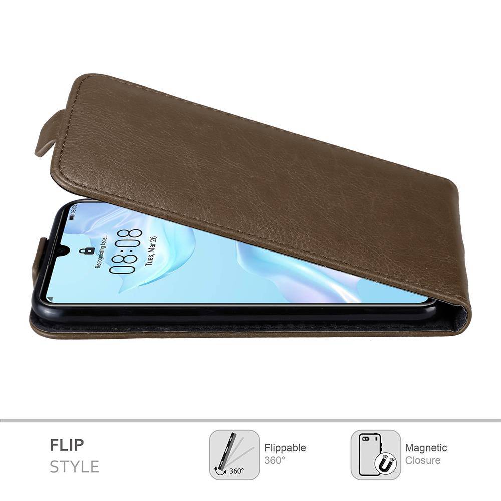 Cadorabo Hülle für Huawei P30 Schutz Hülle in Braun Flip Etui Handyhülle Case Cover