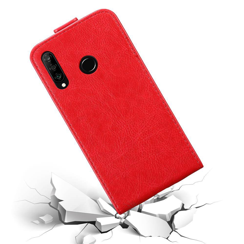 Cadorabo Hülle für Huawei P30 LITE Schutz Hülle in Rot Flip Etui Handyhülle Case Cover
