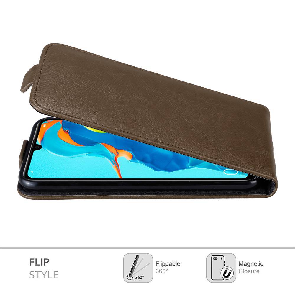 Cadorabo Hülle für Huawei P30 LITE Schutz Hülle in Braun Flip Etui Handyhülle Case Cover