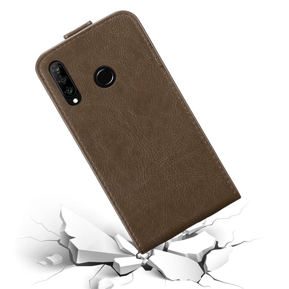 Cadorabo Hülle für Huawei P30 LITE Schutz Hülle in Braun Flip Etui Handyhülle Case Cover