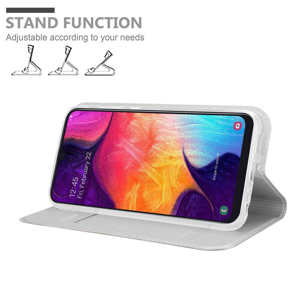 Cadorabo Handyhülle für Samsung Galaxy A50 4G / A50s / A30s Schutz Hülle in Silber Cover Etui Book Case Booklet