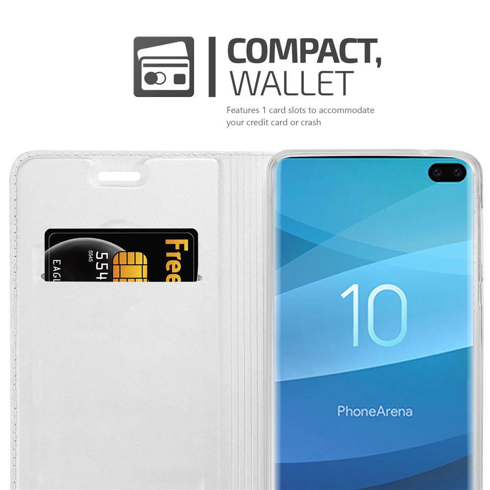 Cadorabo Handyhülle für Samsung Galaxy S10 PLUS Schutz Hülle in Silber Cover Etui Book Case Booklet