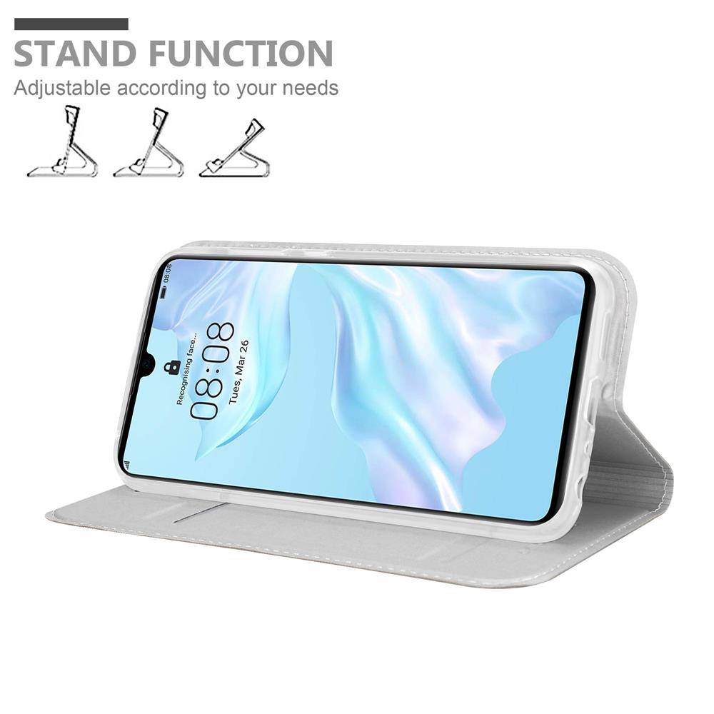 Cadorabo Handyhülle für Huawei P30 Schutz Hülle in Silber Cover Etui Book Case Booklet