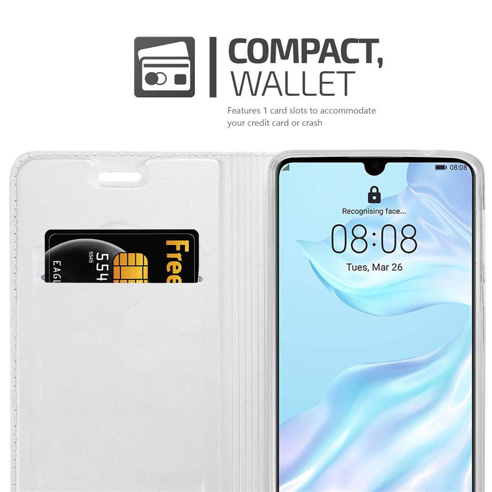 Cadorabo Handyhülle für Huawei P30 Schutz Hülle in Silber Cover Etui Book Case Booklet
