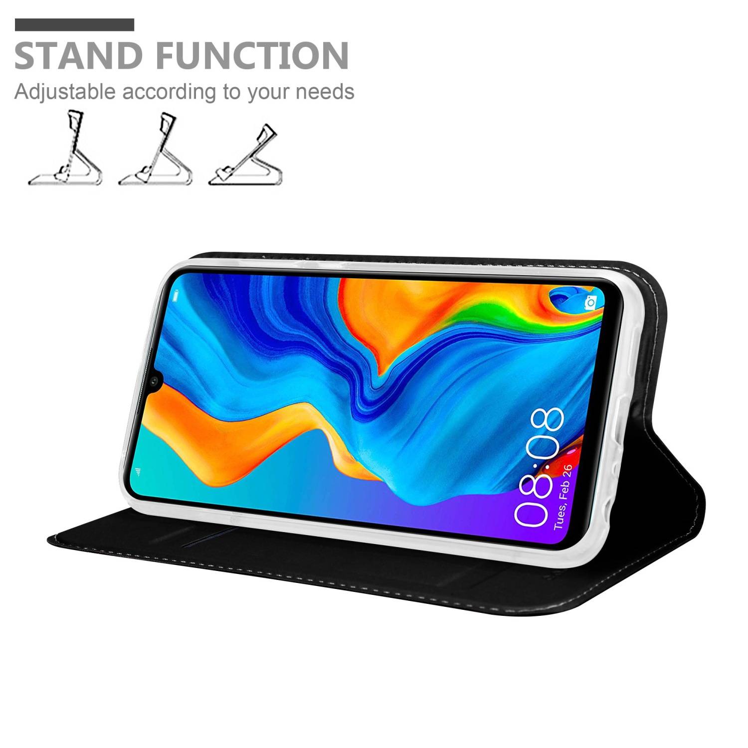 Cadorabo Handyhülle für Huawei P30 LITE Schutz Hülle in Schwarz Cover Etui Book Case Booklet