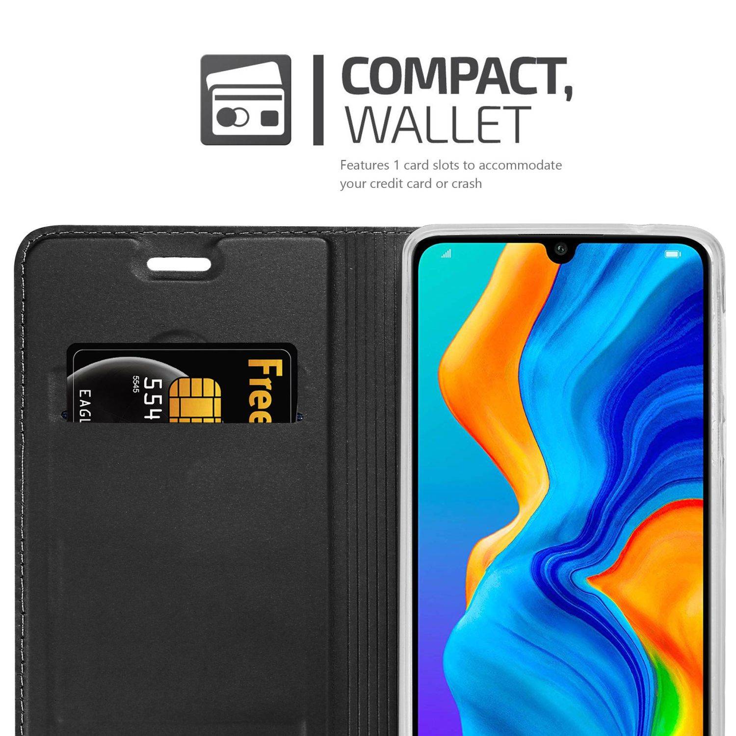 Cadorabo Handyhülle für Huawei P30 LITE Schutz Hülle in Schwarz Cover Etui Book Case Booklet
