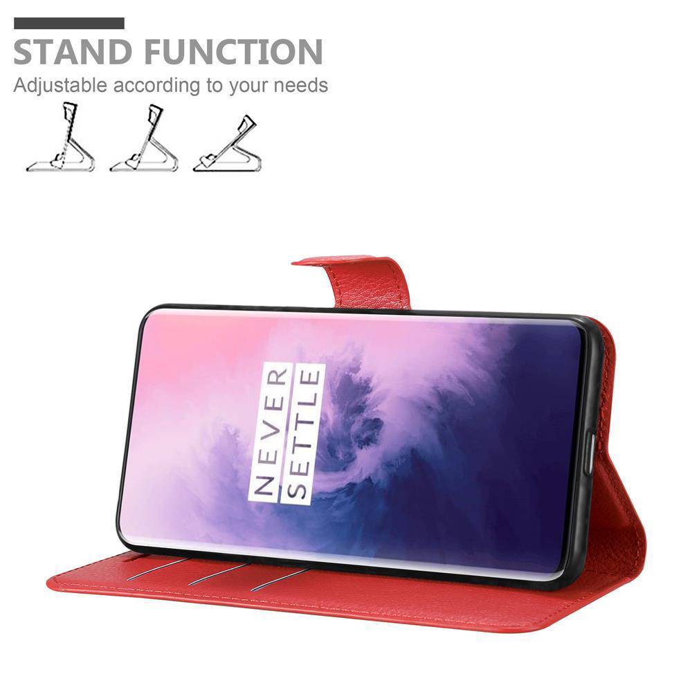 Cadorabo Hülle für OnePlus 7 PRO Schutz Hülle in Rot Handyhülle Etui Case Cover Magnetverschluss