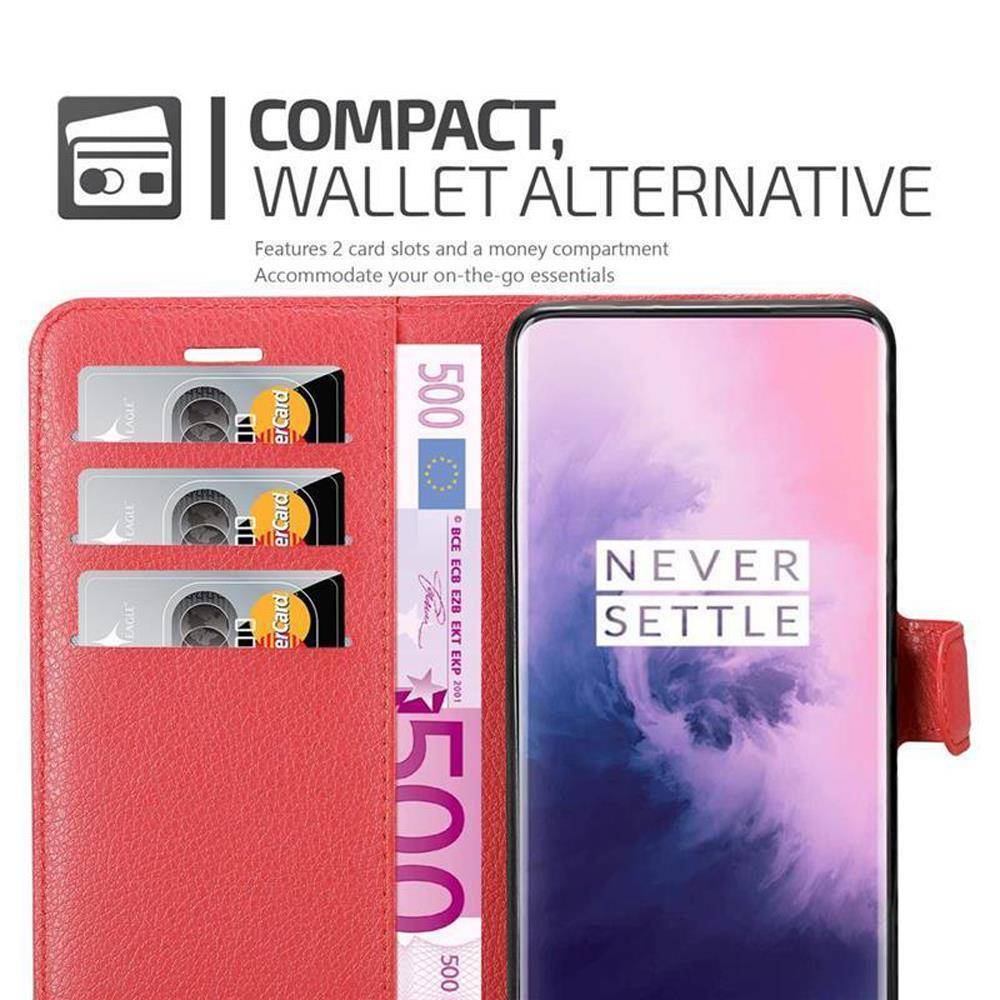 Cadorabo Hülle für OnePlus 7 PRO Schutz Hülle in Rot Handyhülle Etui Case Cover Magnetverschluss