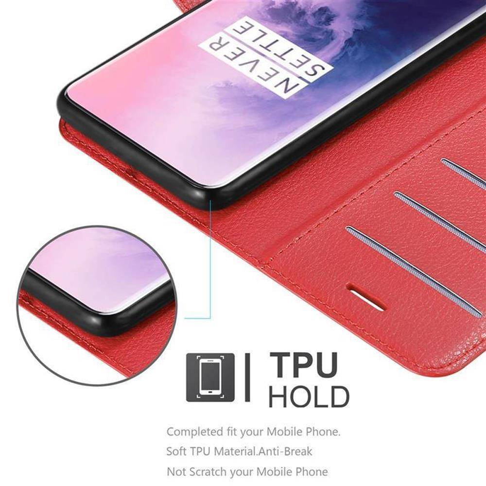 Cadorabo Hülle für OnePlus 7 PRO Schutz Hülle in Rot Handyhülle Etui Case Cover Magnetverschluss
