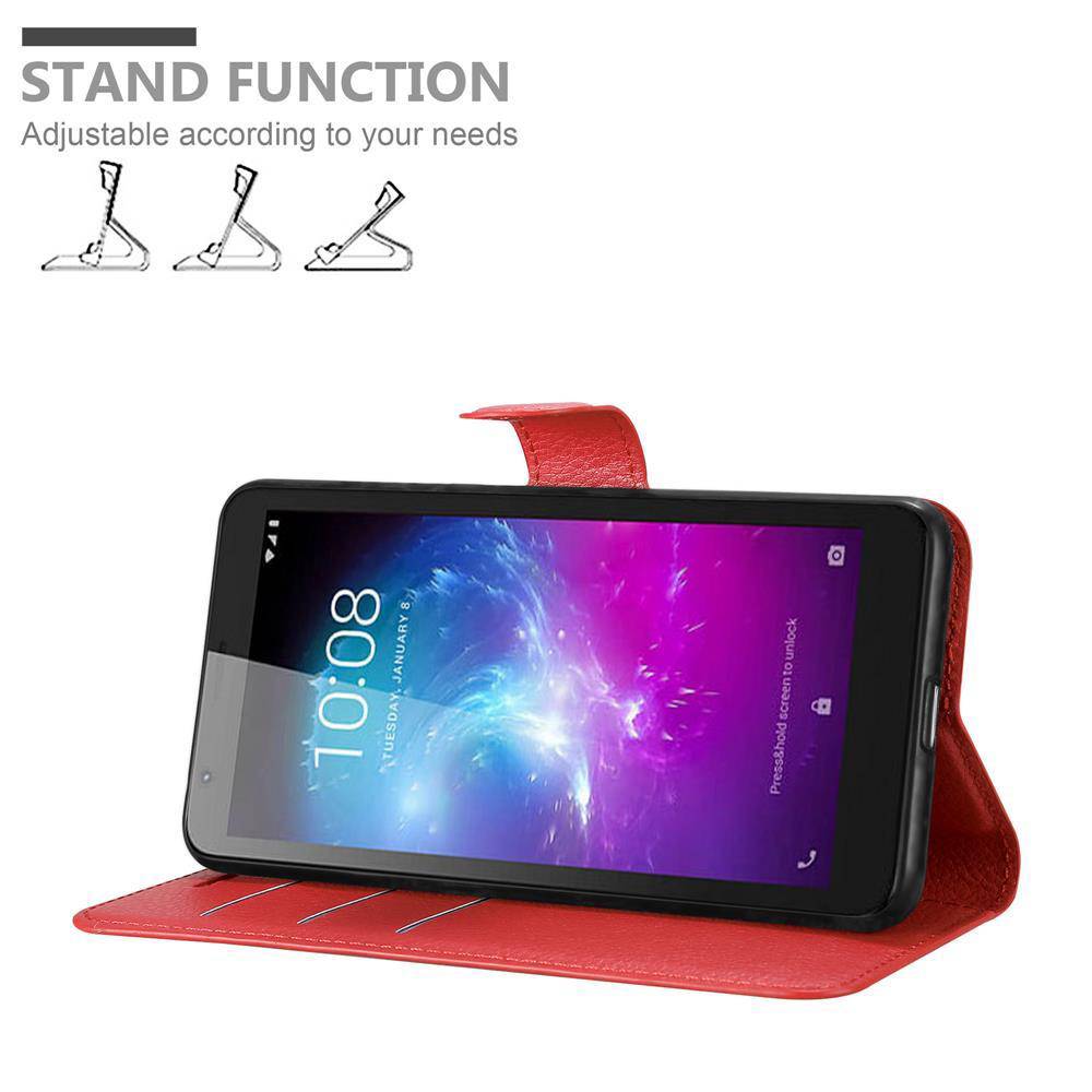 Cadorabo Hülle für ZTE Blade A3 2019 Schutz Hülle in Rot Handyhülle Etui Case Cover Magnetverschluss