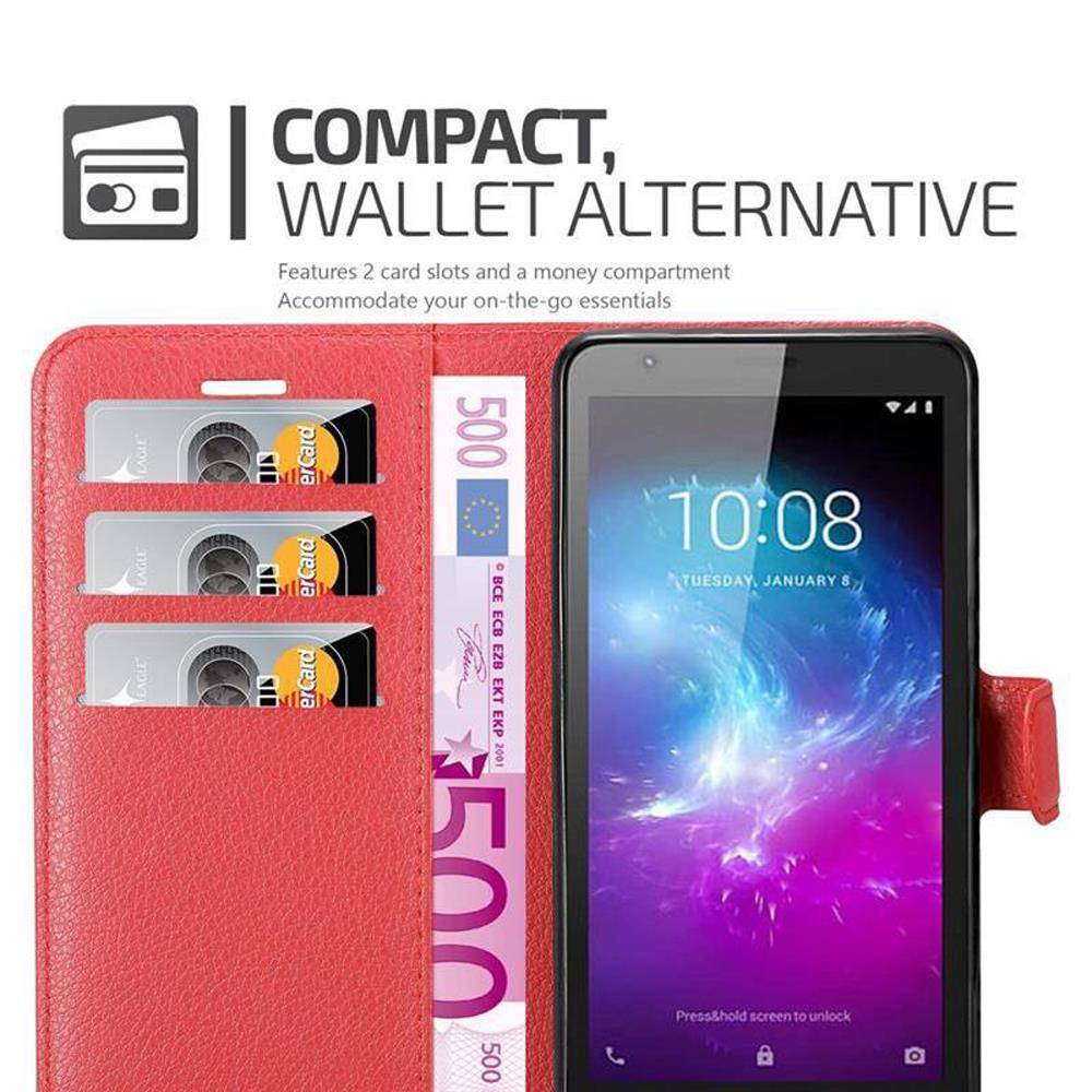 Cadorabo Hülle für ZTE Blade A3 2019 Schutz Hülle in Rot Handyhülle Etui Case Cover Magnetverschluss