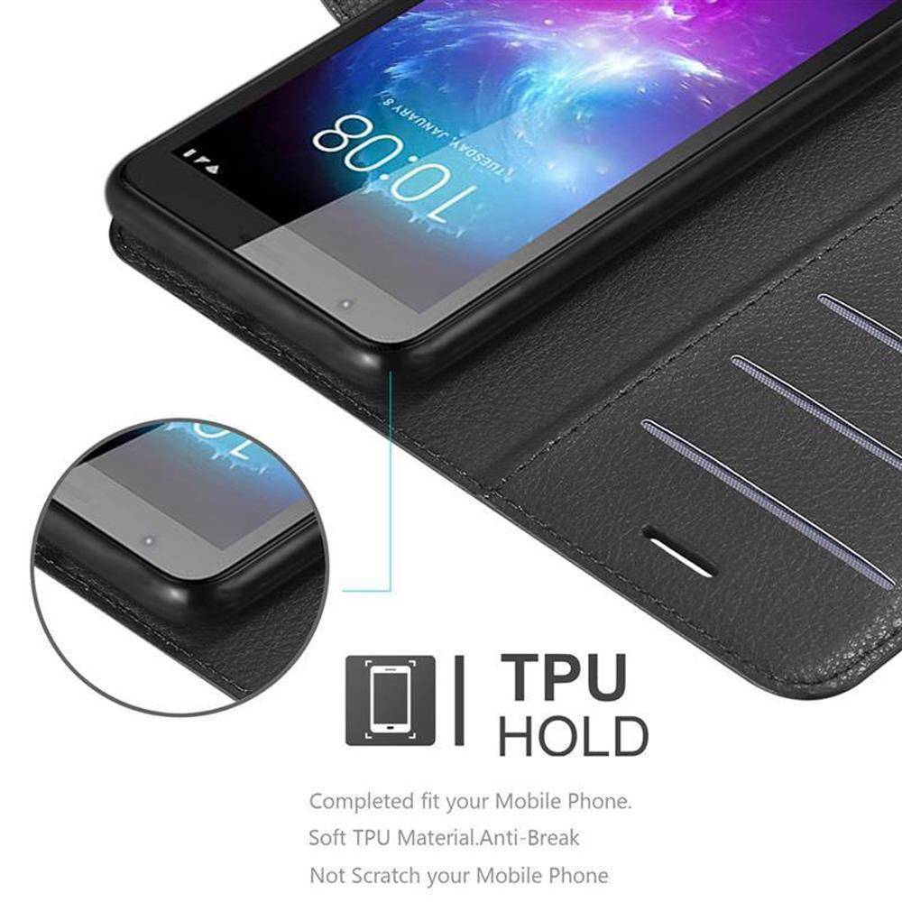 Cadorabo Hülle für ZTE Blade A3 2019 Schutz Hülle in Schwarz Handyhülle Etui Case Cover Magnetverschluss