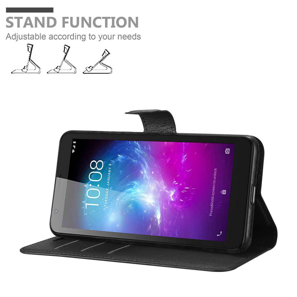 Cadorabo Hülle für ZTE Blade A3 2019 Schutz Hülle in Schwarz Handyhülle Etui Case Cover Magnetverschluss