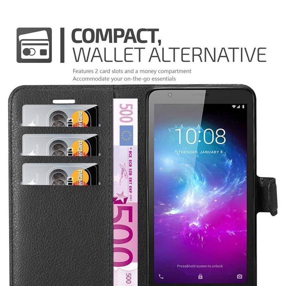 Cadorabo Hülle für ZTE Blade A3 2019 Schutz Hülle in Schwarz Handyhülle Etui Case Cover Magnetverschluss