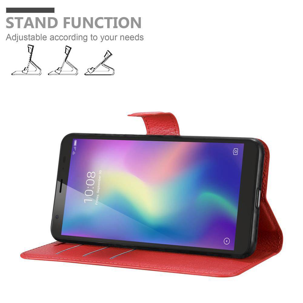 Cadorabo Hülle für ZTE Blade A5 2019 Schutz Hülle in Rot Handyhülle Etui Case Cover Magnetverschluss