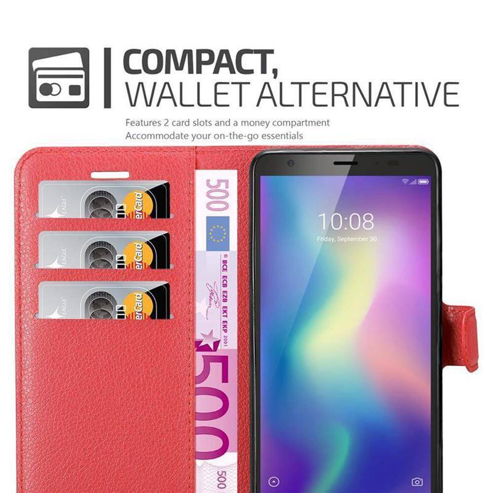 Cadorabo Hülle für ZTE Blade A5 2019 Schutz Hülle in Rot Handyhülle Etui Case Cover Magnetverschluss