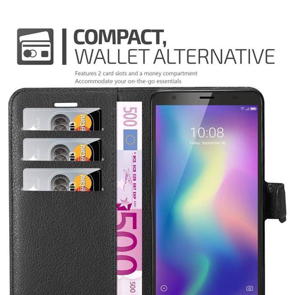 Cadorabo Hülle für ZTE Blade A5 2019 Schutz Hülle in Schwarz Handyhülle Etui Case Cover Magnetverschluss