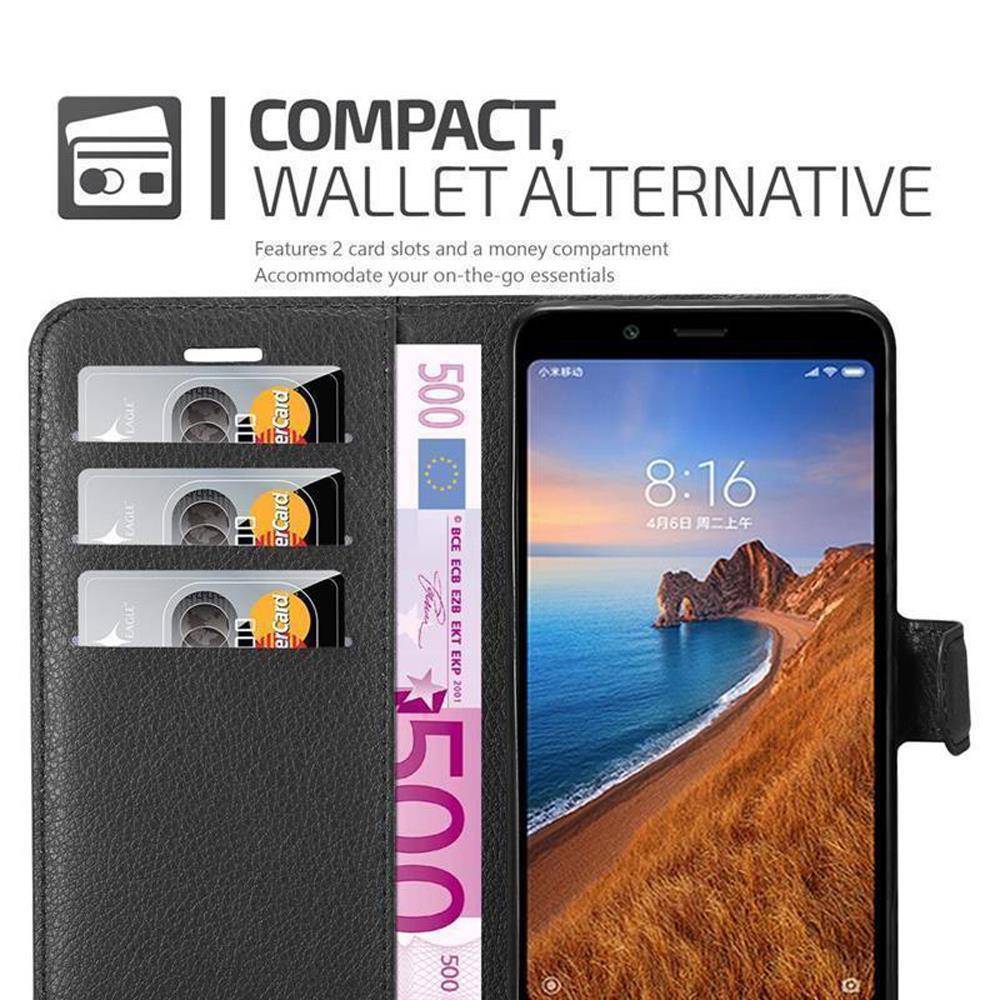 Cadorabo Hülle für Xiaomi RedMi 7A Schutz Hülle in Schwarz Handyhülle Etui Case Cover Magnetverschluss