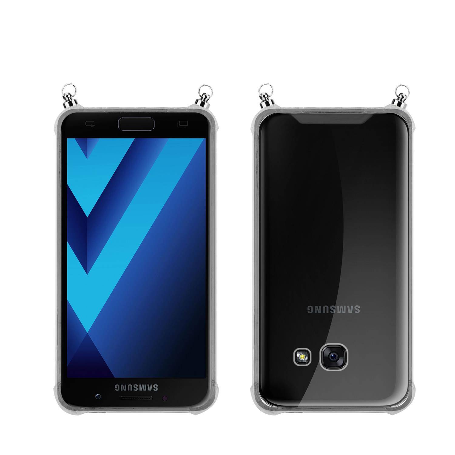 Silikon Hülle Handykette für Samsung Galaxy A5 2017 mit Graunen Ringen in DURCHSICHTIG