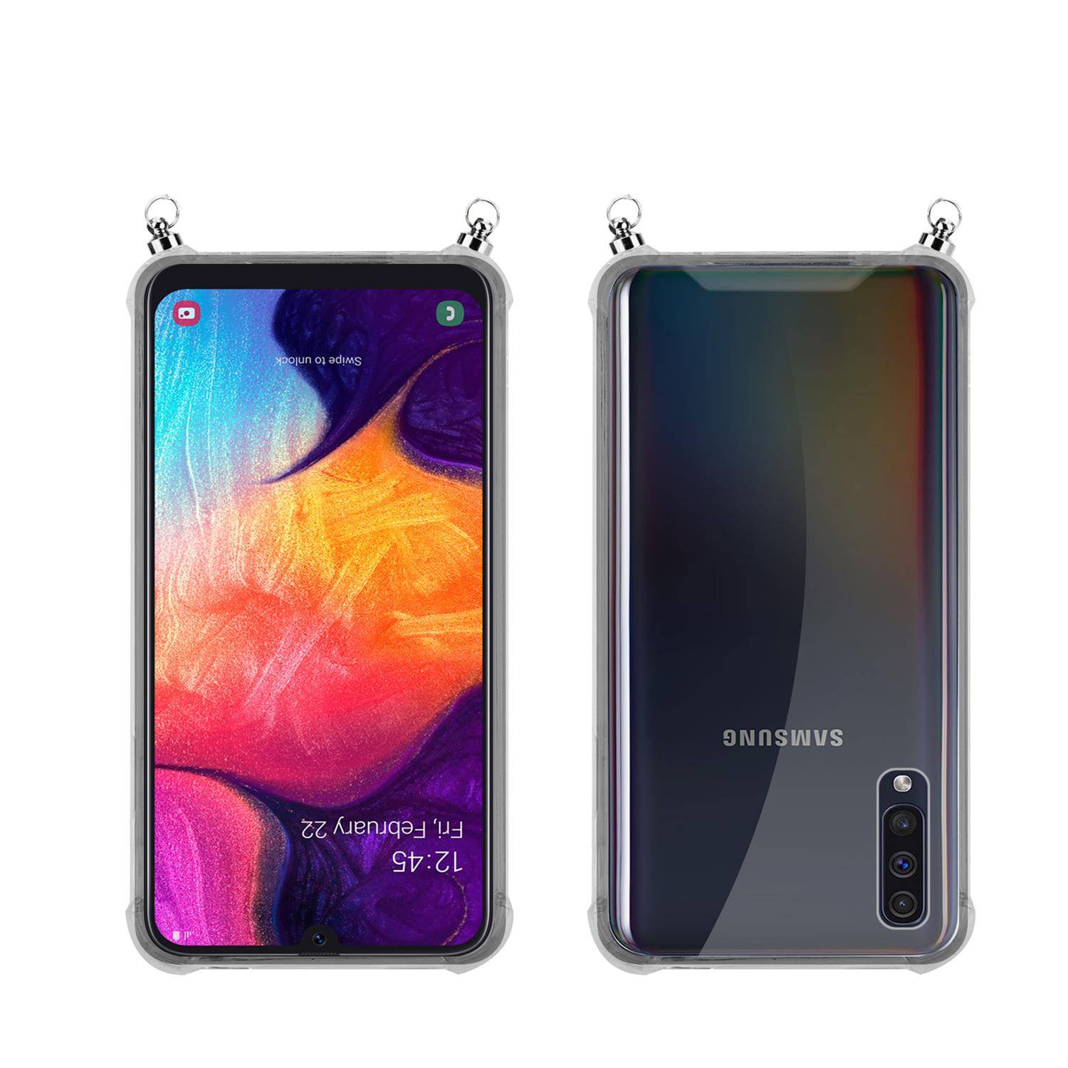 Silikon Hülle Handykette für Samsung Galaxy A50 4G / A50s / A30s mit Graunen Ringen in DURCHSICHTIG