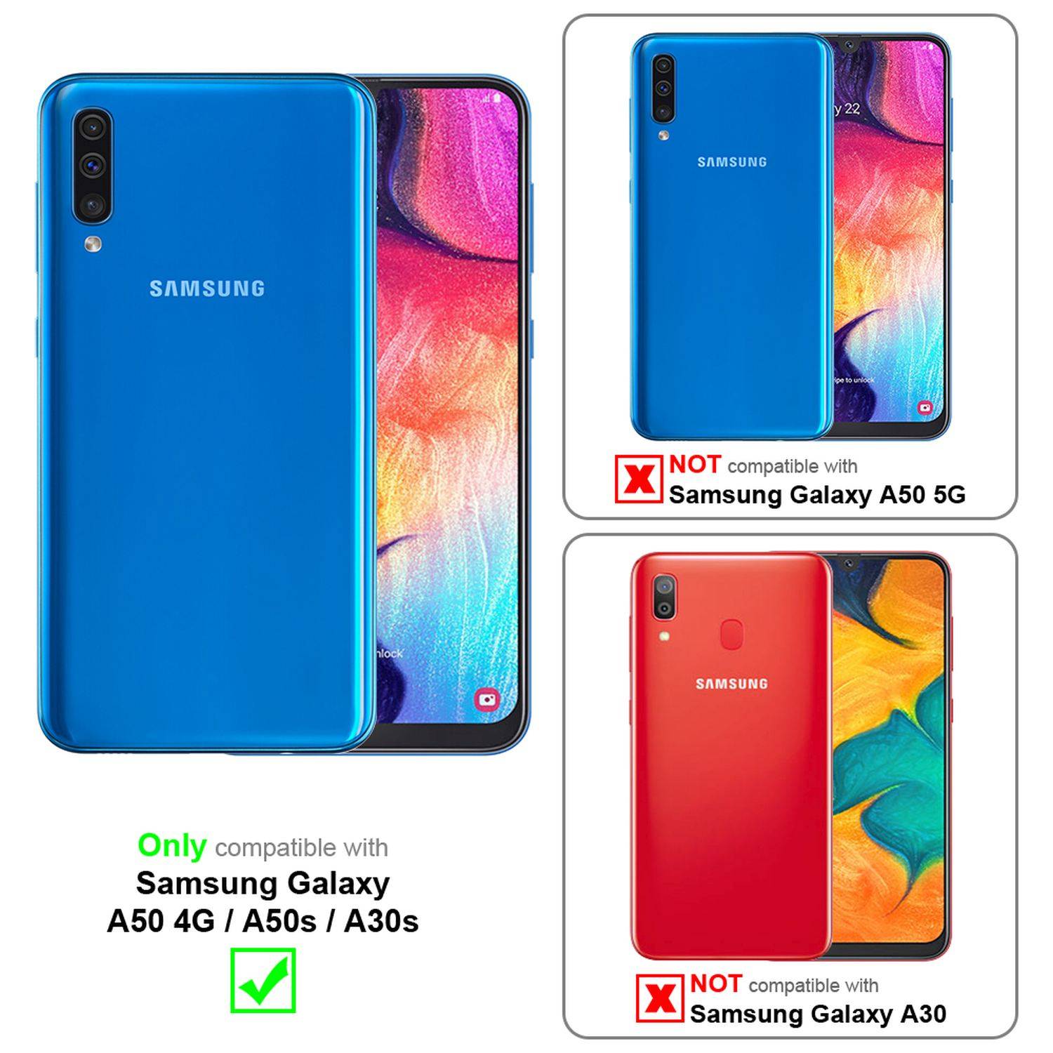 Silikon Hülle Handykette für Samsung Galaxy A50 4G / A50s / A30s mit Graunen Ringen in DURCHSICHTIG