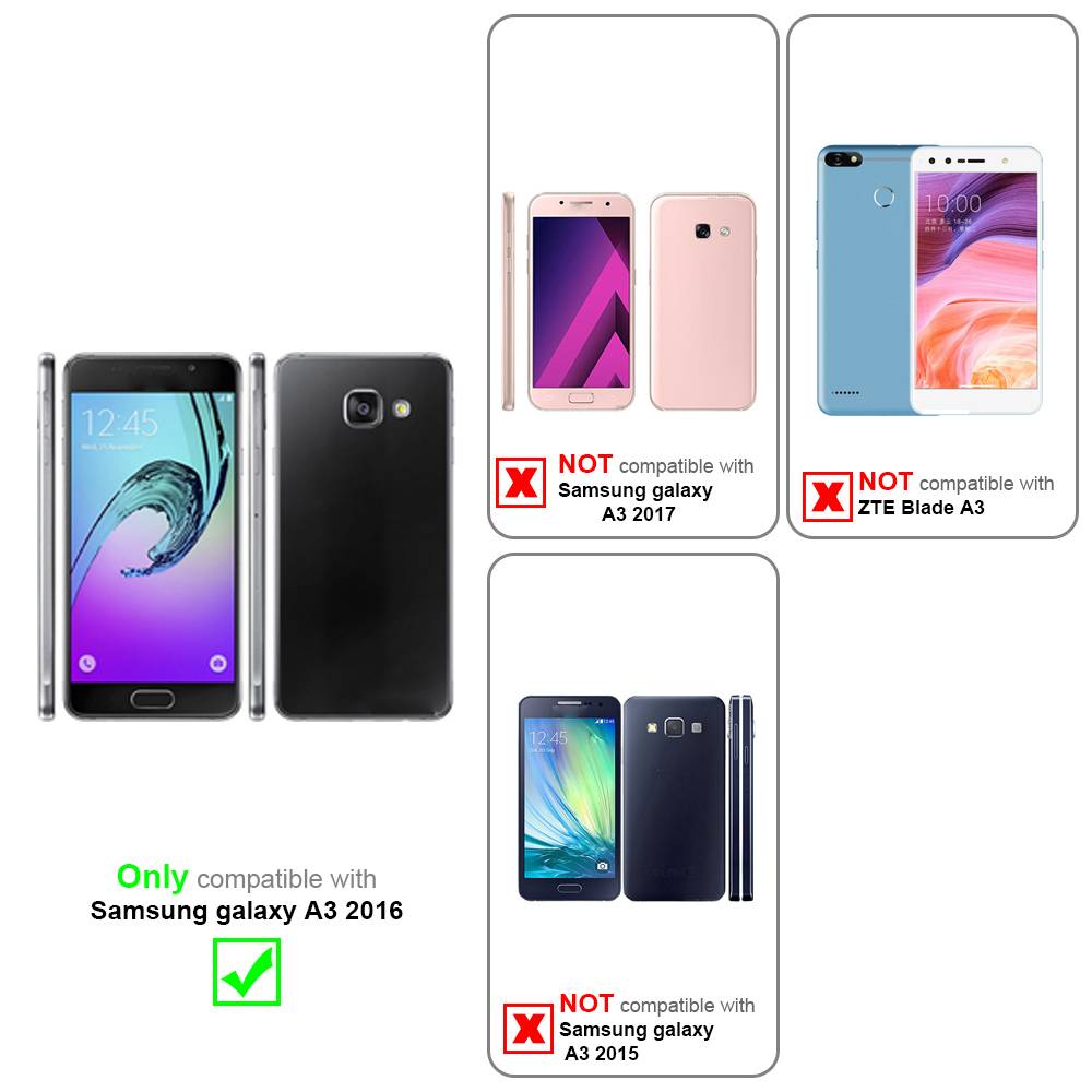 Cadorabo 3x Vollbild Panzer Folie für Samsung Galaxy A3 2016 Schutzfolie in Schwarz Tempered Display-Schutzglas