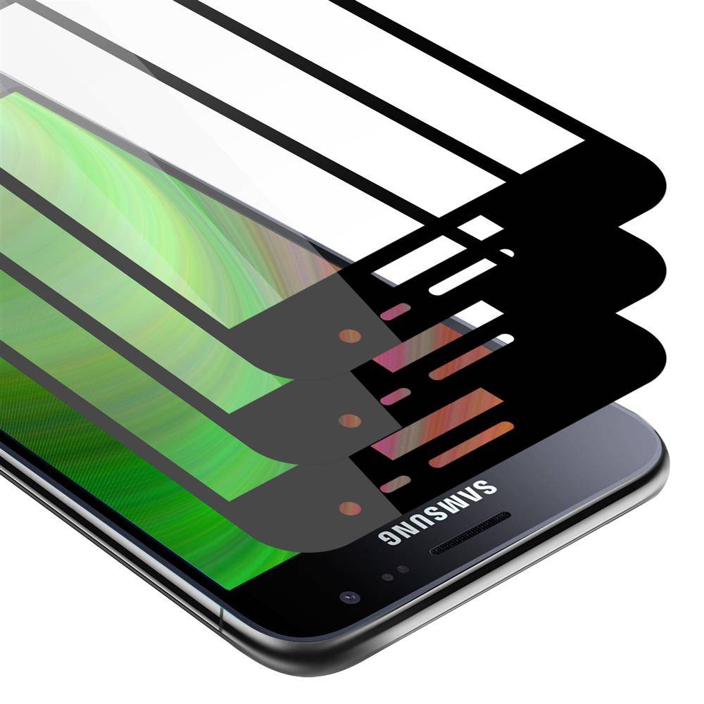 Cadorabo 3x Vollbild Panzer Folie für Samsung Galaxy J3 / J3 DUOS 2016 Schutzfolie in Schwarz Tempered