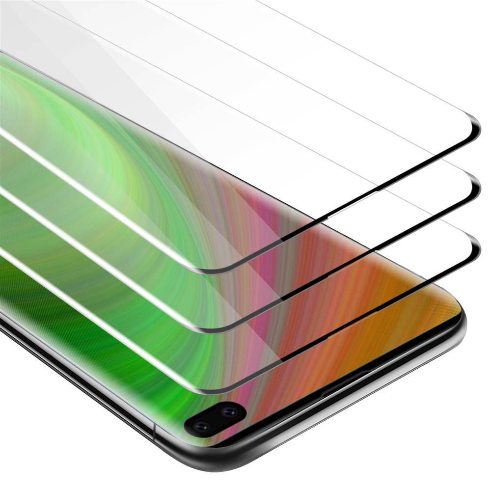 Cadorabo 3x Vollbild Panzer Folie für Samsung Galaxy S10 PLUS Schutzfolie in Schwarz Tempered Display-Schutzglas