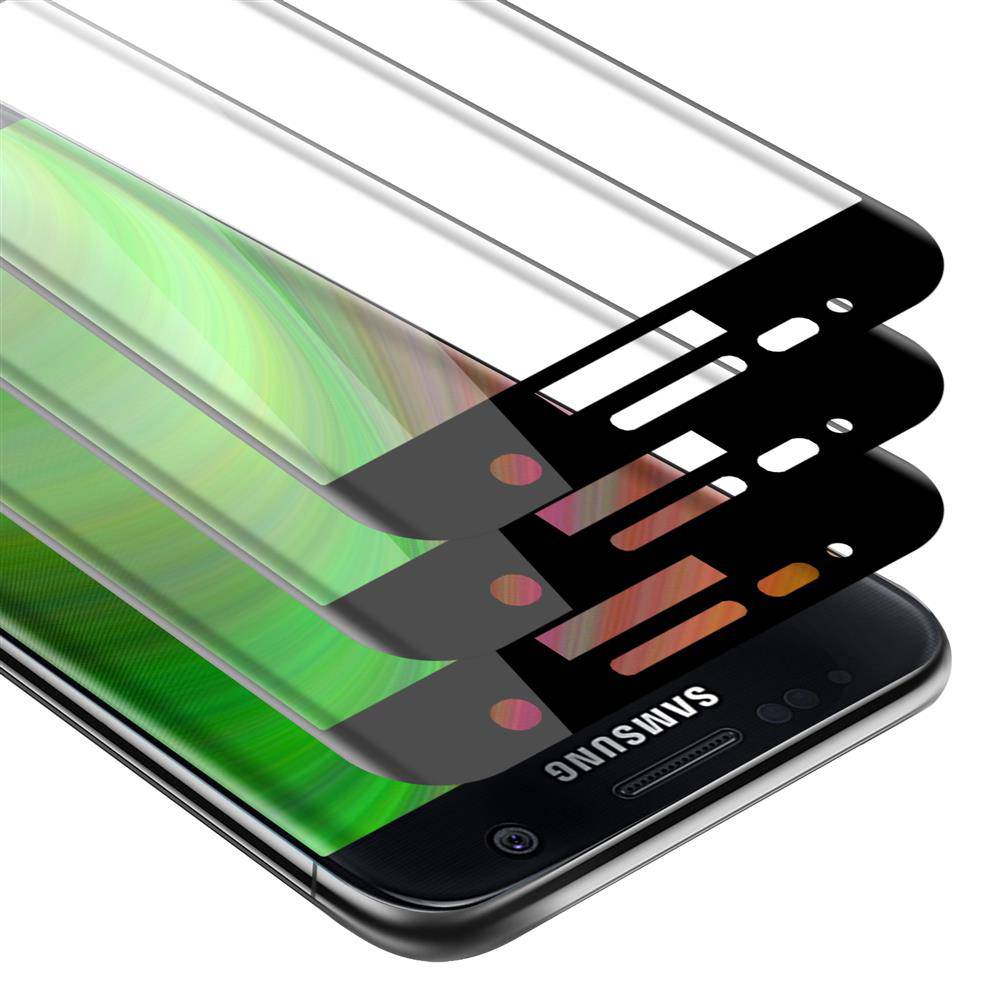 Cadorabo 3x Vollbild Panzer Folie für Samsung Galaxy S7 Schutzfolie in Schwarz Tempered Display-Schutzglas
