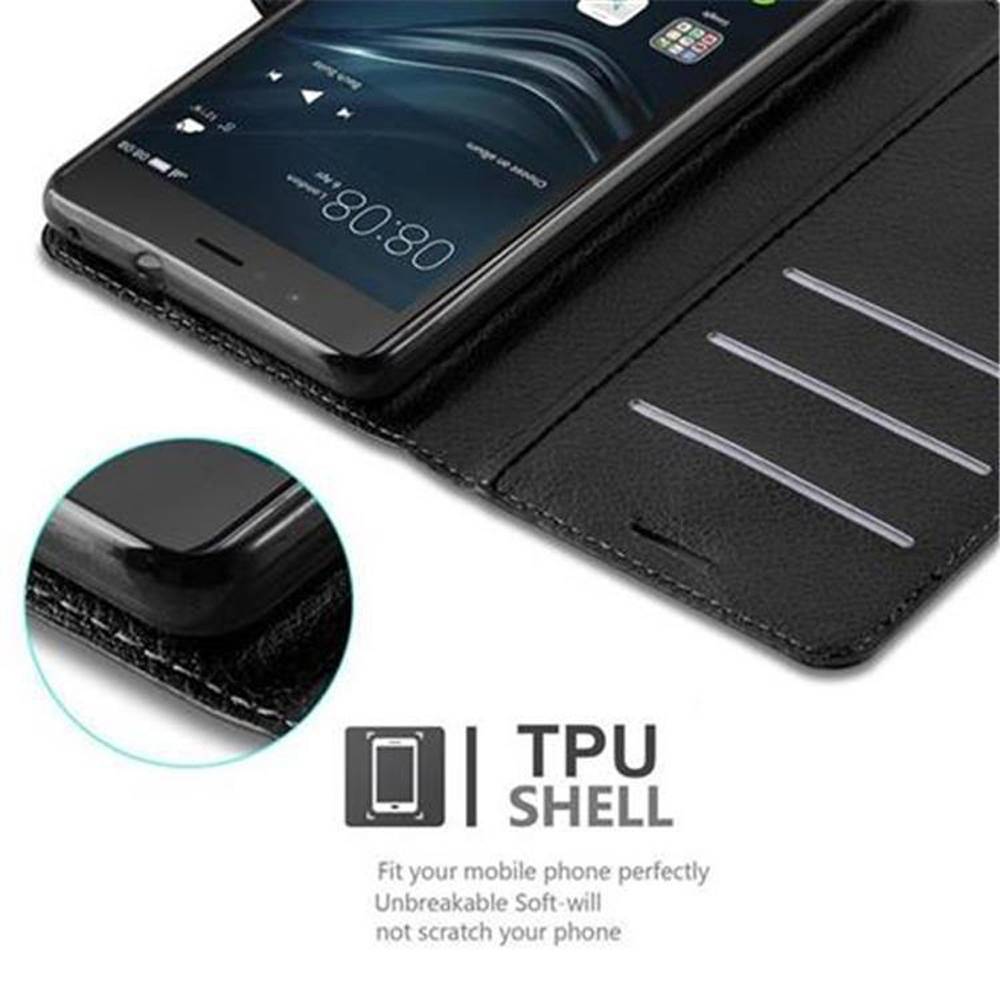 Cadorabo Hülle für Huawei P9 LITE 2016 / G9 LITE Schutz Hülle in Schwarz Handyhülle Etui Case Cover Magnetverschluss