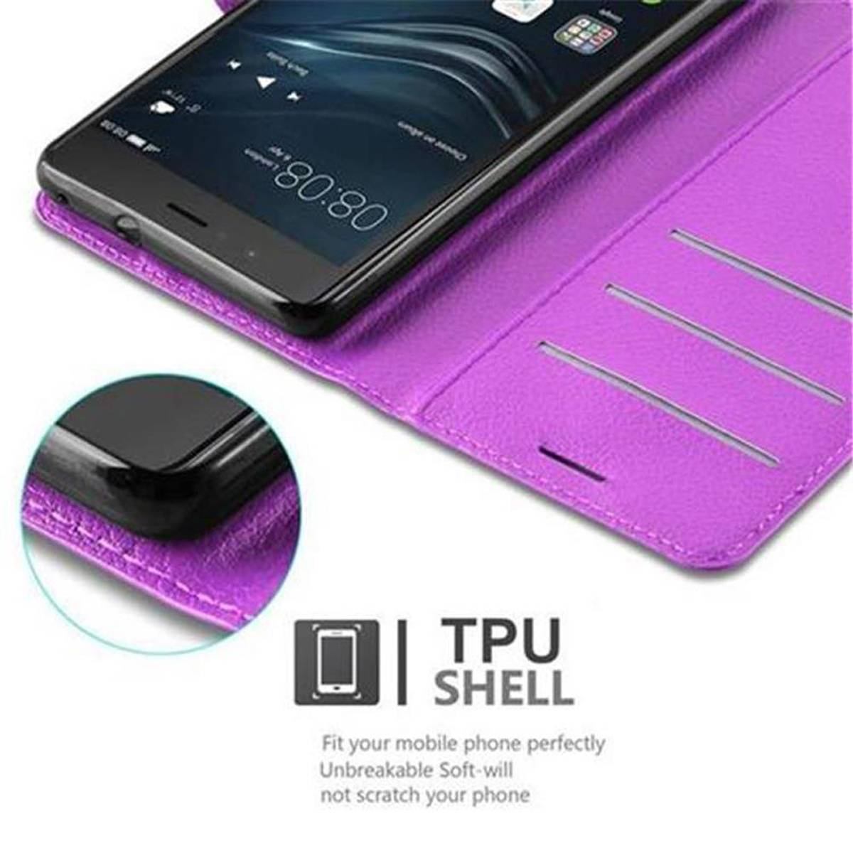 Cadorabo Hülle für Huawei P9 LITE 2016 / G9 LITE Schutz Hülle in Lila Handyhülle Etui Case Cover Magnetverschluss